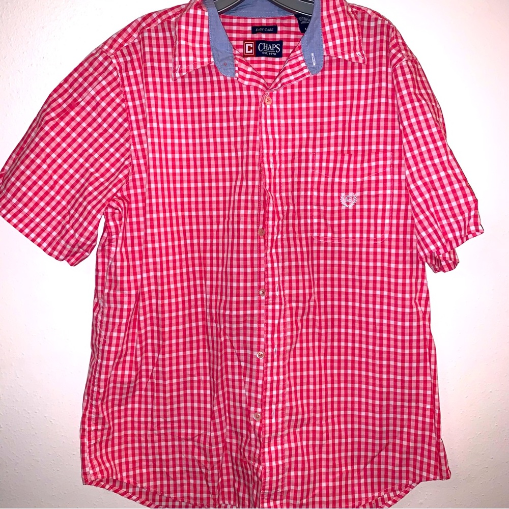 Chaps SizeLarge Checked Print Button Down Cotton Polyester Red White RetroShirt
